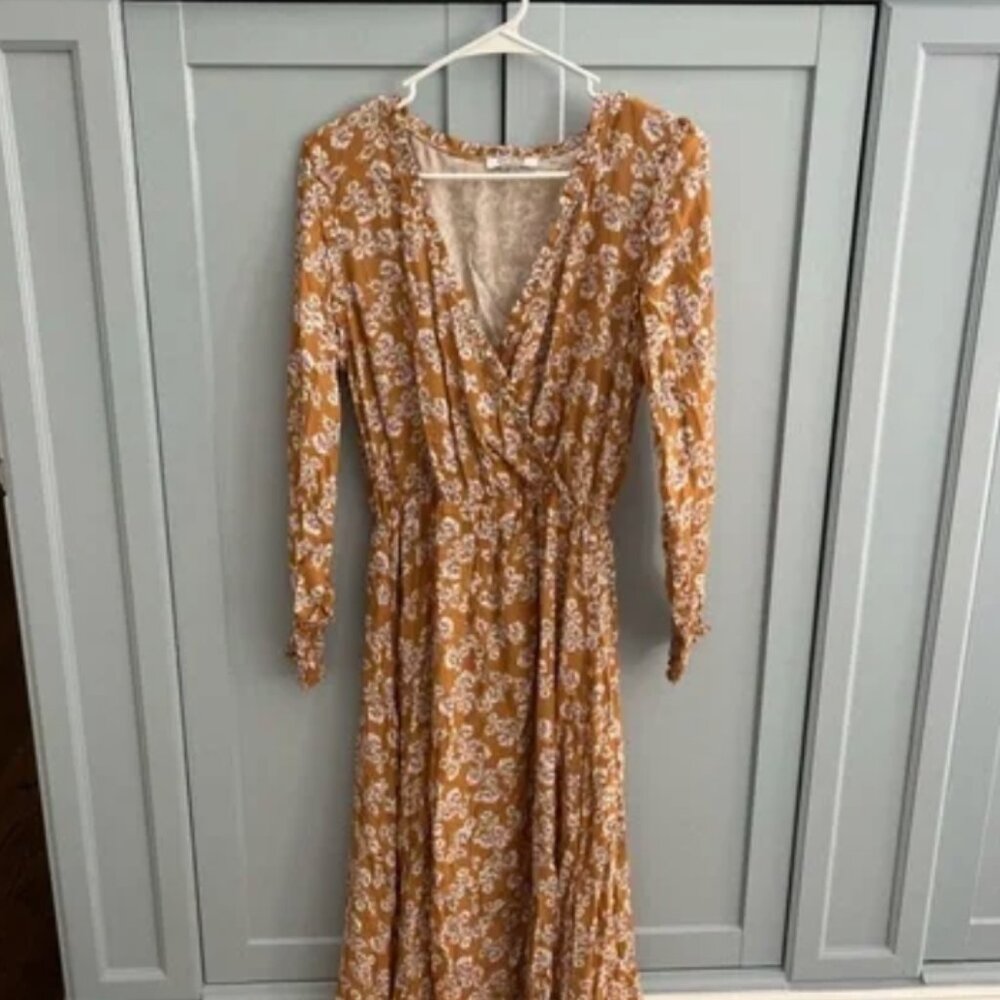 Mustard, Floral, long sleeve maxi dress